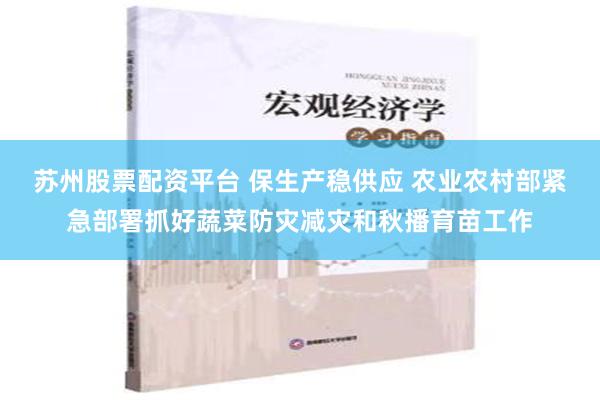 苏州股票配资平台 保生产稳供应 农业农村部紧急部署抓好蔬菜防灾减灾和秋播育苗工作